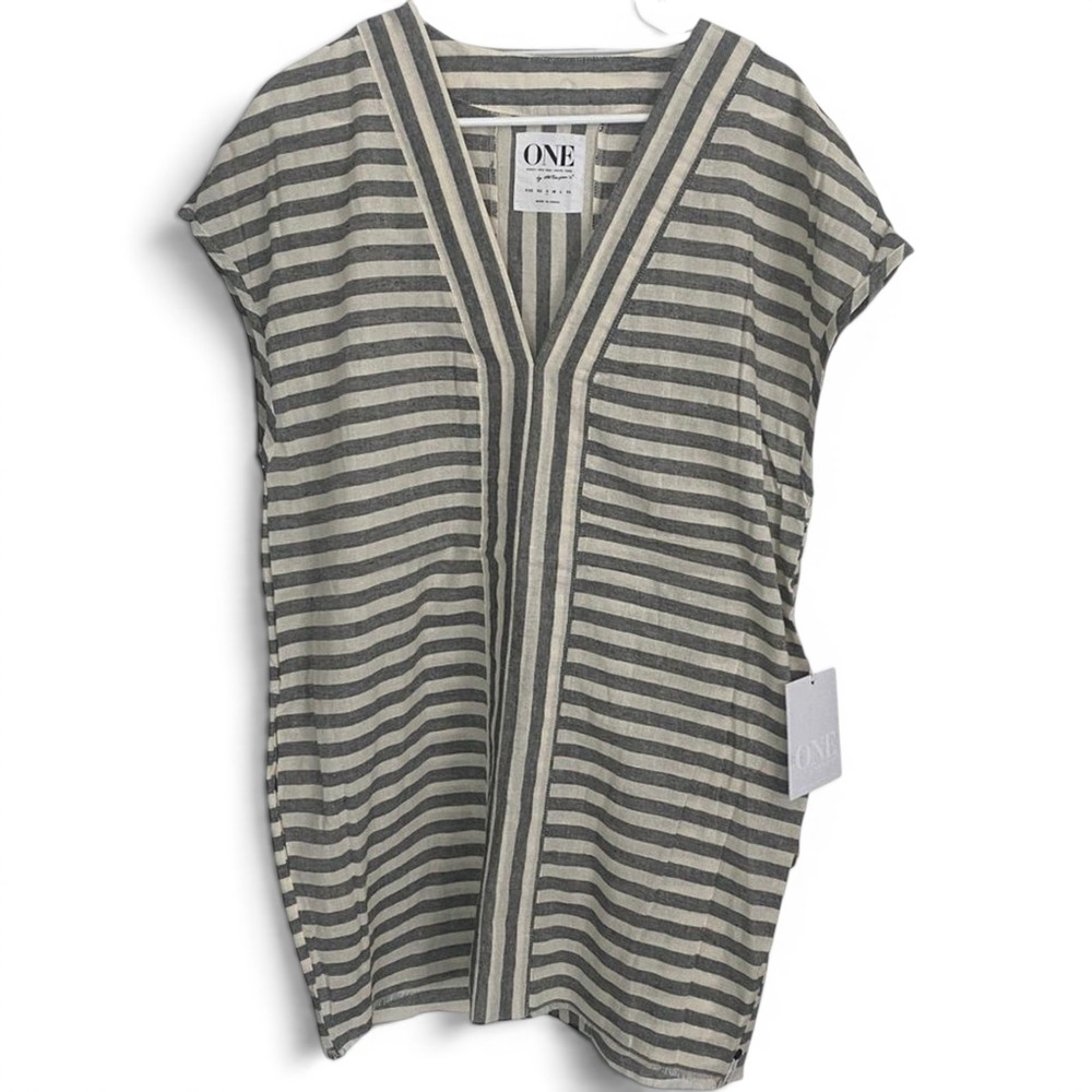 One‎ Teaspoon Dress Womens S Black Cream Bangalow Cotton Striped V-Neck Shift